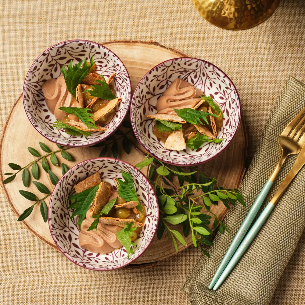 table with dishes of food