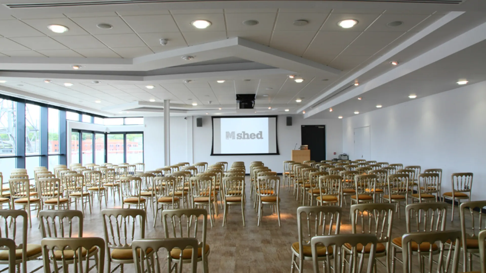 m shed large meeting room with single chairs
